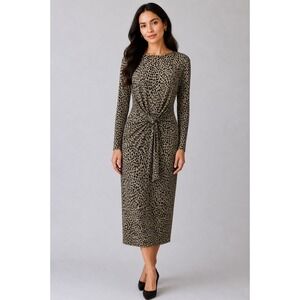 Jackie‎ Bernard for Eklektic Dress Womens 6 Tan Leopard Print Tie Front Vintage